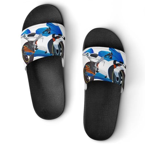 Claquettes femme moto bleue pour éviter les glissades en sortie de douche