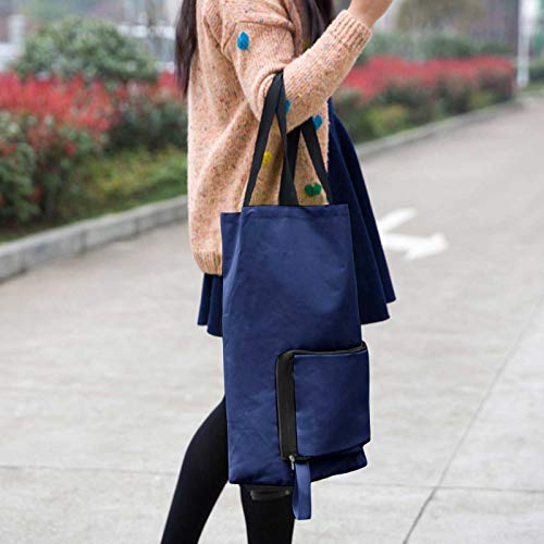 TAOYI Faltbarer Einkaufstrolley mit Rollen Leichte 2 in 1 Leichter Handwagen Einkaufswagen Tasche Wiederverwendbare Einkaufstasche (Marine, Länge (cm): 25 Breite (cm): 16 Höhe (cm): 4) – Bild 5