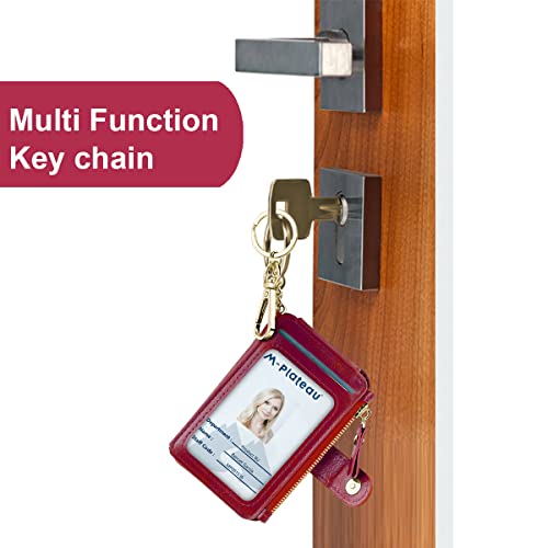 Image of Keychain wallet, Rfid Blocking Credit Card Holder Leather, Zipper Card Case for Women, red, 4.7 inch x 2.6 inch x 1.0 inch, Multi-function