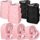 Resurhang 12 Pcs Valentine's Day Heart Shaped Boxes for Flower Bridesmaid Proposal Floral Gift Box with Transparent Window Lids Flower Box Gift for Wedding Birthday, 3 Sizes(Black, Pink)