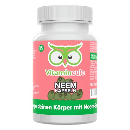 Neem Kapseln - hochdosiert 400 mg 4:1 Extrakt (entspricht 1.600 mg Neem-Pulver) - bioaktiv & vegan - Produktion in Deutschland - Niem ohne Zusatzstoffe - Frucht-Extrakt aus dem Neembaum - Vitamineule®