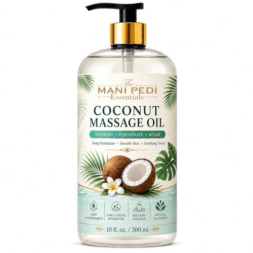 Image of TMPE Coconut Massage Oil for Body Massage, Lightweight Moisturizing Body Oil, Spa Massage Oil for Dry Skin, Relaxing Routine and Daily Body Care-300ml