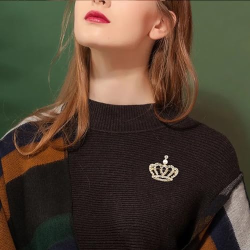 Image of YUNXI King Queen Royal Crown Brooch For Women Men Fashion Gold Silver Rhinestones Crystal Brooches Pin Wedding Party Banquet Birthday