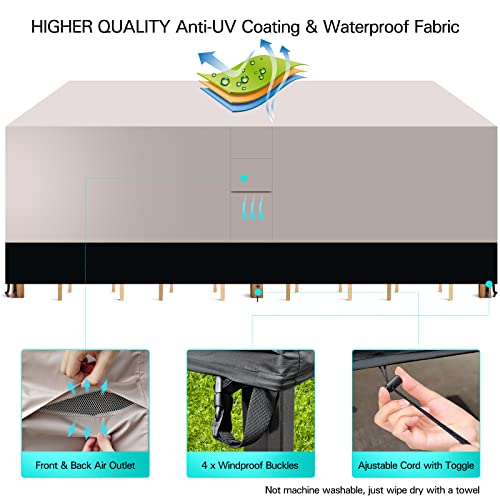 Patio Furniture Covers Extra Large Waterproof 420D Rectangular Outdoor Table and Chairs Cover with Adjustable Cord Lock Closure for Rain Snow Dust Anti-UV Windproof (106\" L x 71\" W x 35\" H)