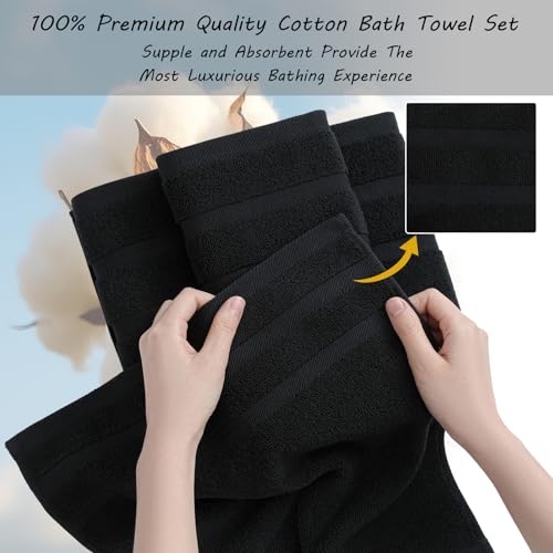 16-Piece Bath Towels Set, 100% Cotton Thick Soft Highly Absorbent Durable, Quick Dry, Bathroom Towels Set (4 Bath Towels, 4 Hand Towels, 8 Washcloths) - Perfect for Daily Use - Image 6