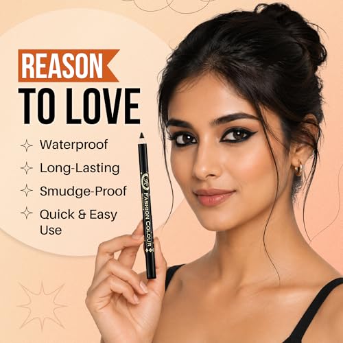 Image of Fashion Colour Waterproof & Smudge Proof Kajal for Women | Super Gliding | 24Hr Long Stay | One Stroke Smooth Application | Creamy Texture | High Intensity Jet Black Kohl | Lightweight Eye Kajal | 1.2g