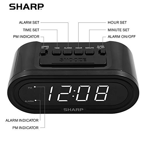 Sharp Digital Alarm With Accuset - Automatic Smart Clock, Never Needs Setting (Midnight Black-White Led) #TOP2