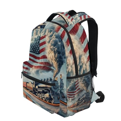 The Train Is Flying The American Flag Backpack for Women Mens Girls Boys Teens, School Backpacks Students Laptop Bookbag Rucksack Casual Daypack for Hiking Traveling Camping Work3