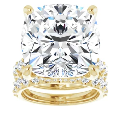 Cushion Cut Moissanite Ring Set VVS1 Colorless Solitaire Pave Wedding Anniversary Ring Set Huge Handmade Gift for Her, 925 Silver/10K/14K/18K Gold (12 CT)