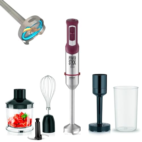 Batidora de mano 1200w Cuchilla titanio Función Turbo control velocidad Cierre Easy Click Incluye Picadora Varilla de claras smachado patatas Vaso Power Stick 5.1