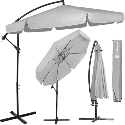 SPRINGOS Sonnenschirm mit Ständer 350 cm – großer Sonnenschirm Terrasse windbeständig, Gartenschirm 300 cm mit Kurbel