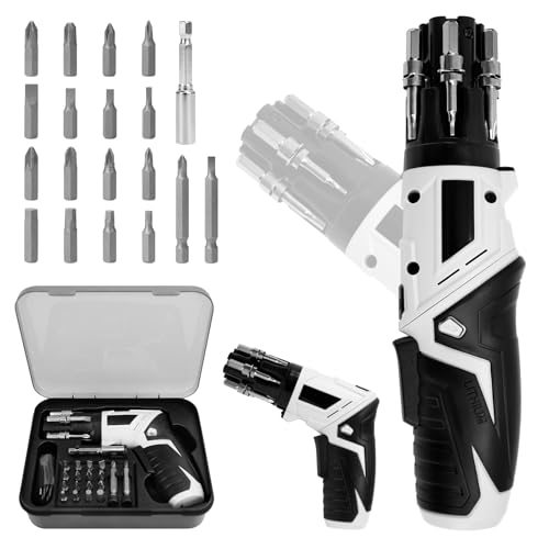 LIROPAU Electric Drill Screwdriver, 3.6V Rotatable 90 Degrees Cordless Screwdriver Rechargeable, 19 in 1 Portable Cordless Screwdrivers Set with USB Cable LED Light for Home Office DIY