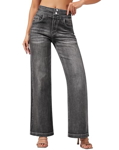 Image of roswear Women's Wide Leg Jeans Casual High Waisted Stretch Baggy Loose Denim Pants