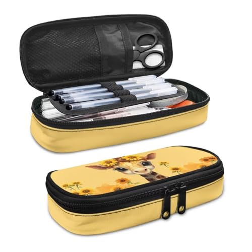 Image of Sunflower Giraffe Pencil Case Large Capacity Pencil Holder Pen Bag Storage Pouch Travel Organzier for Elementary Secondary School Girls Boys Kids School Office Classroom