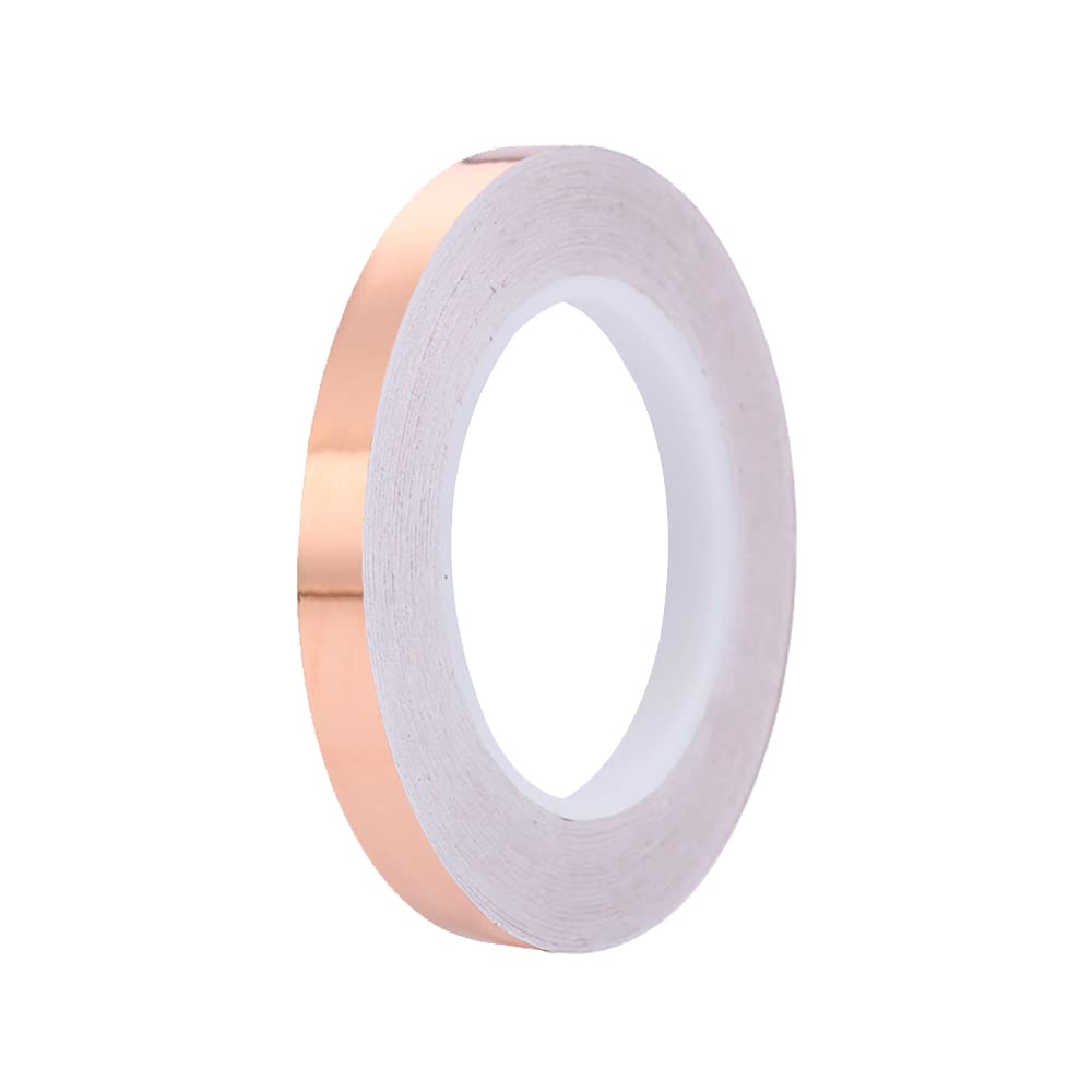 SEIWEI Copper Tape, Copper Foil Tape for Stained Glass, Copper Tape for Slugs Conductive Adhesive, Copper Flashing Conductive Tape for Guitar, EMI Shielding, 12 mmx32 Yards