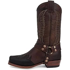 Winter Cowboy Laarzen voor Mannen Vrouwen Mid Kuit Vierkante Teen Verontruste Werklaarzen Geborduurde Westerse Laarzen Brede Kalf Pull On Laarzen Traditionele Land Boot Westerse Werk Combat Boot Anti