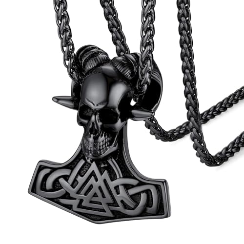 FaithHeart Viking Thor's Hammer Talisman Necklace for Men, Vintage Norse Mjolnir Amulet Pendant with Sturdy Wheat Chain, Stainless Steel Jewelry (Gift Box), 1.63 inches, Stainless Steel, Cubic