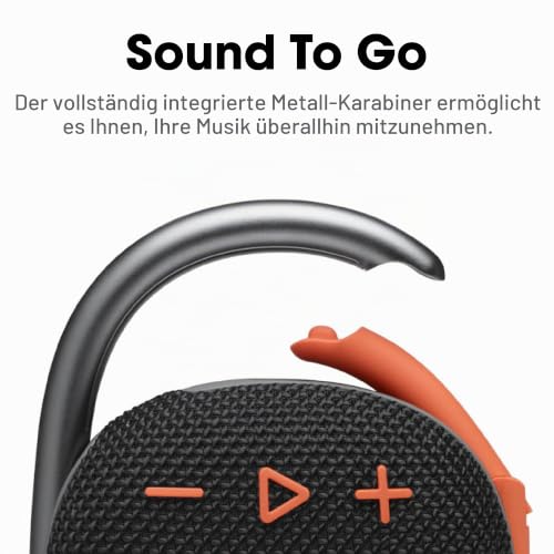JBL Clip 4, Schwarz/Orange – Tragbarer Bluetooth 5.1-Lautsprecher – Bis zu 10 Stunden Spielzeit – Wasserdicht & Staubabweisend… – Ansicht 3