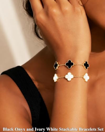 BAREEK Four Leaf Clover Lucky Bracelets for Women,Flower Onyx Black & White - 1