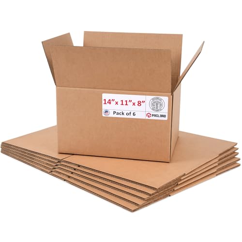 Image of Medium Cardboard Boxes 14 inchL x 11 inchW x 8 inchH (Pack of 6) - USA-Made Packing Boxes for Moving, Shipping, or Storage - USPS, UPS, FedEx Approved - Professional Packing Supplies for Moving