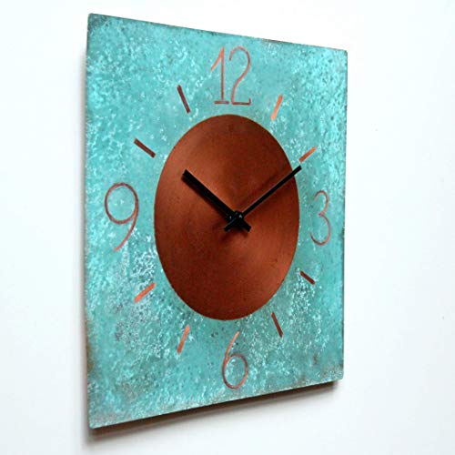 Inthetime 16-Inch Turquoise Copper Wall Clock Square Large Silent Non-Ticking Unique Handmade - 7Th Wedding Anniversary Gift Idea Rustic Farmhouse Native American Southwest Home Kitchen Art Decor #TOP1