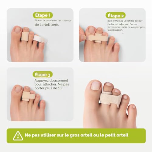 Bukihome redresseur orteil en marteau - 10 Pcs correcteur d'orteils pour hommes/femmes, bandages pour orteils - Réaligne les orteils tordus, recourbés, déformés, en griffe ou en marteau(10S, beige) – vue 4