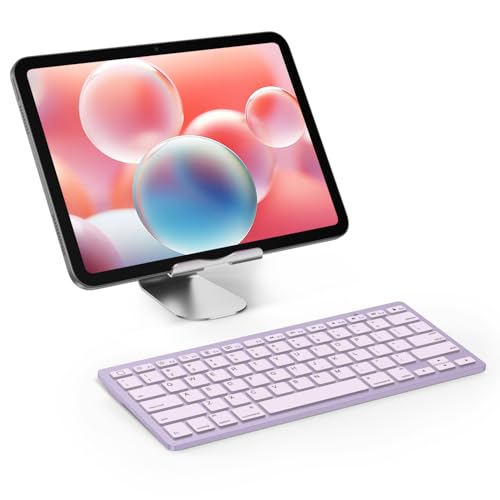 Image of OMOTON Ultra-Slim Bluetooth Keyboard for iPad 11th /10th /9th /8th /7th, iPad Pro /Air /Mini and iPhone Series, Wireless iOS Keyboard with 12 Multimedia Keys for Office, Home, Travel, School, Purple