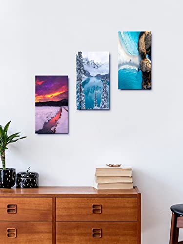 Image of 999STORE Snow Ice Mountains Nature home room decor framed stylish modern wall frames living hanging decorative items (Set of 3 Panels Paper Print 24X15 Inches) MDF3Frames046