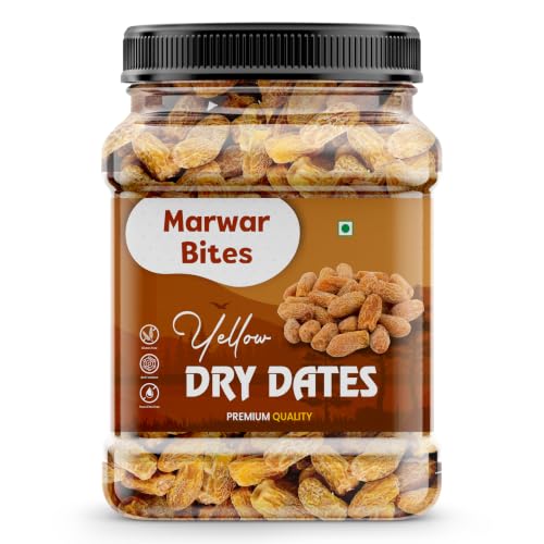 Image of MarwarBites Yellow Dry Dates 1kg | Premium Sukha Khajoor | Natural Dry Chuhara | Sweet Pili Kharak | Traditional Indian Kharek | Jar Pack for Festive Use & Everyday Snacking