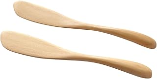 STOBAZA 2個木製バターナイフ クリームチーズジャム用スプレッダー 無塗装天然木製 塗用スプーン パンケーキ ケーキデコレーション ベーキングツール