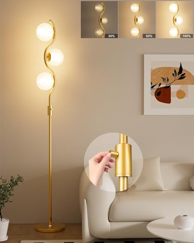 Image of 60IN Dimmable Gold Standing Lamps, Ice Crystal Modern Floor Lamp with 3000K G9 Bulbs Included, Mid Century Vintage Globe Floor Lamp for Living Room