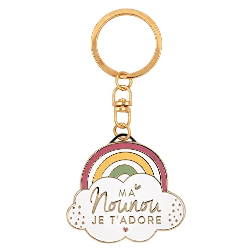 Manahia - Porte Clé Nounou Adorée - Idée Cadeau Fin d'Année Scolaire & Noël - Porte Clef Femme Or Doré Émaillé - Dire Merci Assistante Maternelle, Auxilière, Babysitter, Crèche, École