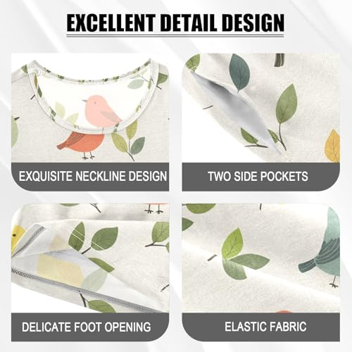 ALAZA Bird Leaves Cartoon Pajamas Set Short Sleeve Cotton Sleepwear Summer Pjs 2 Piece 5-14Y4