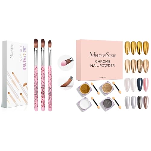 Set de 3 brochas para uñas de acrílico y 4 polvos para uñas miniatura 1