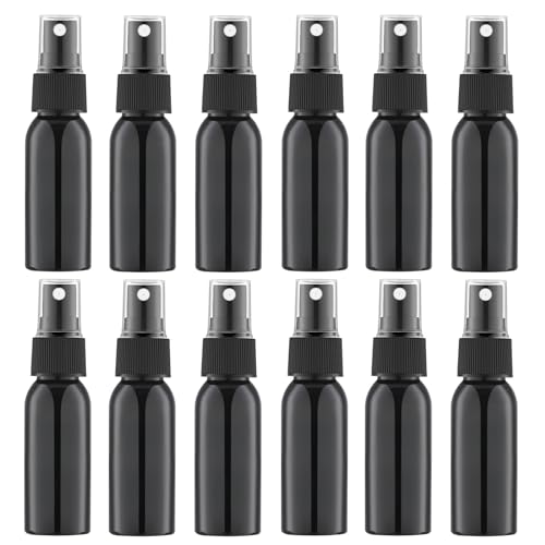 Lil Ray 1 Oz/30ML Small Plastic Spray Bottle(12 PCS), Empty Fine Mist Mini Travel Size Sprayer, Portable Refillable Liquid Containers for Perfume, Cologne, Water(Black)