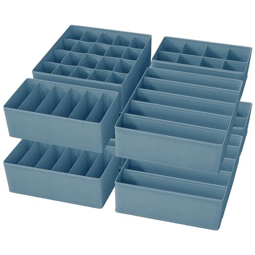 Yucch 8er Set Unterwäsche Organizer – faltbare Stoffboxen für Schubladen mit 5/6/8/20 Fächern, platzsparendes Ordnungssystem für BHs, Socken und Krawatten – Blau