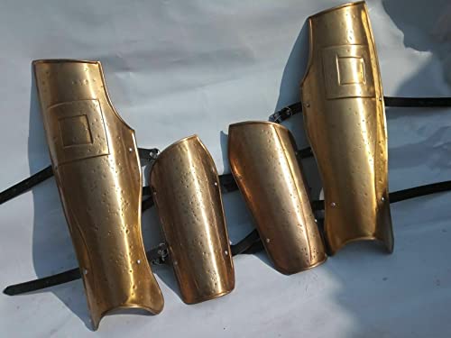 OVERSEAS MART Medieval 300 - Juego de protectores de brazos espartanos para piernas y grebas, disfraz de latón pulido