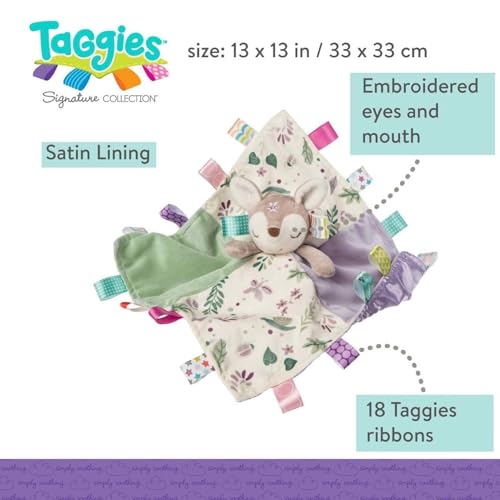 Image of Taggies Soothing Sensory Stuffed Animal Security Blanket, Flora Fawn, 13 x 13-Inches