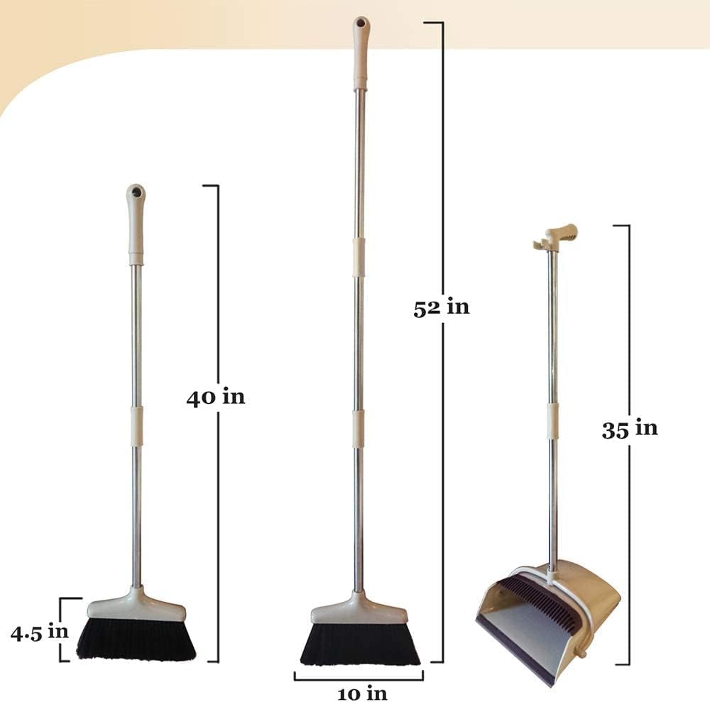 Broom and Dustpan Set Lightweight Upright Lobby Broom and Dust Pan Combo with Long Handle Outdoor Indoor for Home Kitchen Room Office (Brown) 1
