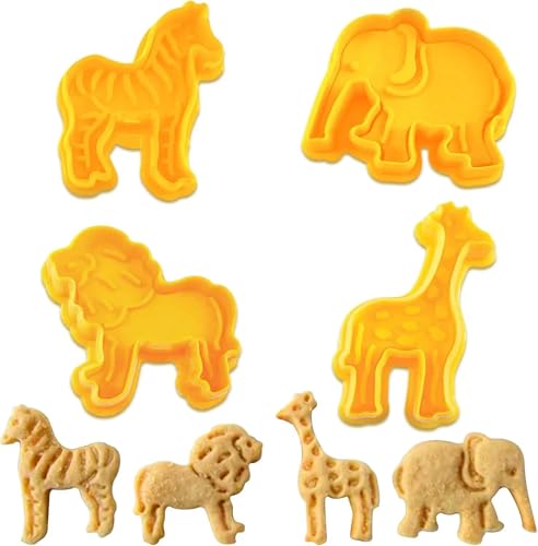 Animal Cookie Cutter Set - 4 Piece Fondant Cutter, Mini Animal Cookie Cutters，Elephant, Giraffe, Lion, Zebra Shapes Cookie Cutter（Yellow）– Ruibex
