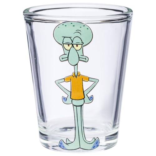 Image of Silver Buffalo SpongeBob SquarePants 4 Piece Mini Glass Set Featuring Patrick Star, SpongeBob SquarePants, Squidward, and Sandy Cheeks, 1.5 Ounces