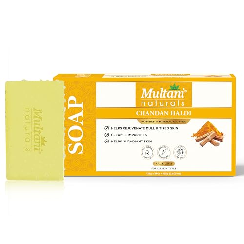 Image of Multani Natural Chandan Haldi Soap - 125 gm (Pack Of 5) | For Hydration & Glow | Paraben Free | Clinically Tested | Helps Rejuvenate Dull & Tired Skin | For All Skin Types | Soap Bar For Men & Women