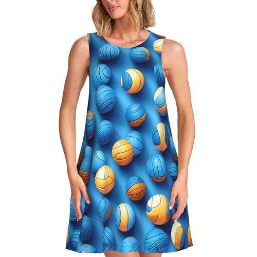 Robe d'été imprimé volleyball bleu vêtement de plage et de fête décontracté pour femme