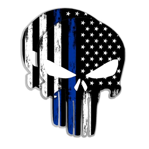 Image of 2 Pack Skull Sticker | 6 inch x 4.5 inch | Thin Blue Line Police American US Flag Stickers Decal Cars Trucks