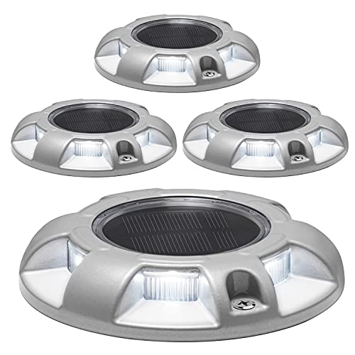 Outdoor Solar Deck Lights LED Solar Powered Driveway Dock Lights Aluminum IP68 Waterproof Road Markers Lights for Deck Step Stair Garden Ground Walkway Pathway Yard, 4 Pack