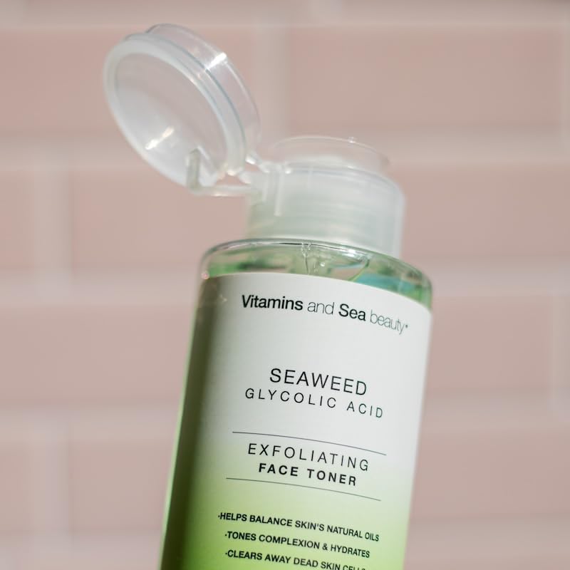 Miniatura 5 de Tónico facial exfoliante con algas marinas y ácido glicólico, tonifica, hidrata y limpia las células muertas de la piel, tónico equilibrante de