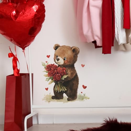 Vinilo decorativo removible Osito con flores y corazones miniatura 6