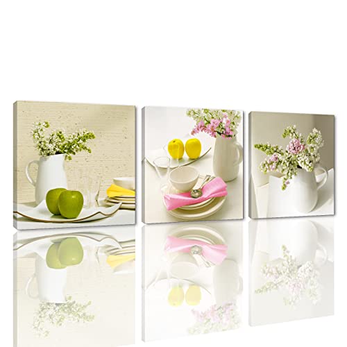 Cuadro modular de 3 piezas de flores de frutas, jarrón de vajilla, póster de estilo nórdico, decoración de cocina, decoración de sala de estar, imagen escandinava de pared para comedor, sala de estar,