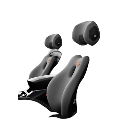 ヘッドレスト 腰クッション 100%低反発素材 &ランバーサポートクッションセット背もたれクッション ネックパッド 腰サポート 頚椎サポート 洗濯可能 通気性 長時間運転に車用品/オフィス/自宅用(グレー) (第5世代 マッサージヘッドレスト + ランバー