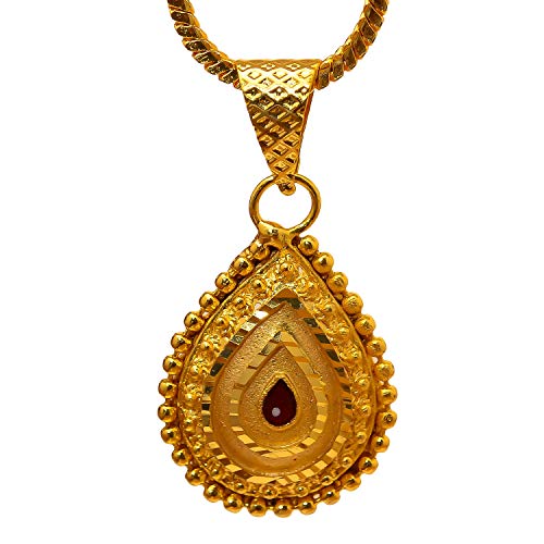 Round Gol/Heart Style Meena Work Plated Locket/Pendant with Chain